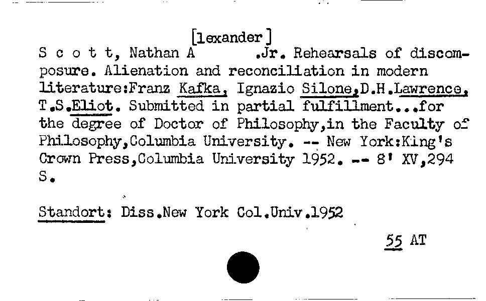 [Katalogkarte Dissertationenkatalog bis 1980]