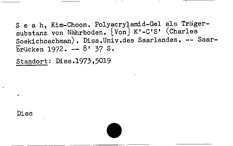 [Katalogkarte Dissertationenkatalog bis 1980]