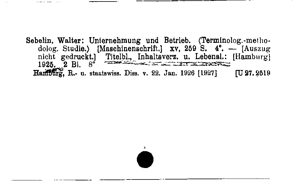 [Katalogkarte Dissertationenkatalog bis 1980]