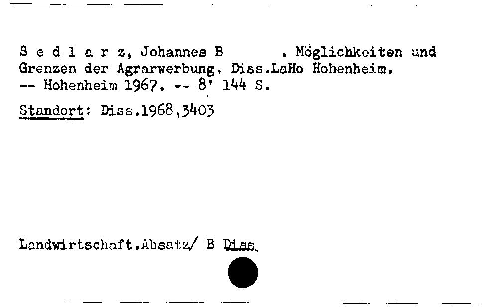 [Katalogkarte Dissertationenkatalog bis 1980]