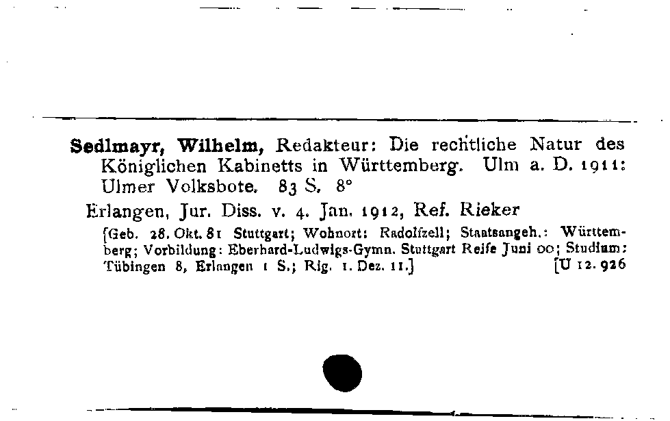 [Katalogkarte Dissertationenkatalog bis 1980]