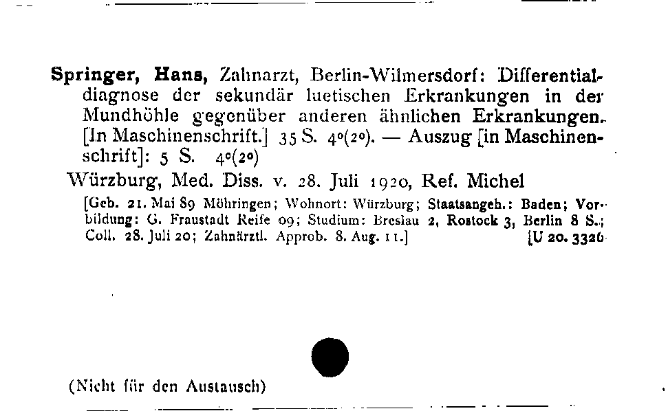 [Katalogkarte Dissertationenkatalog bis 1980]