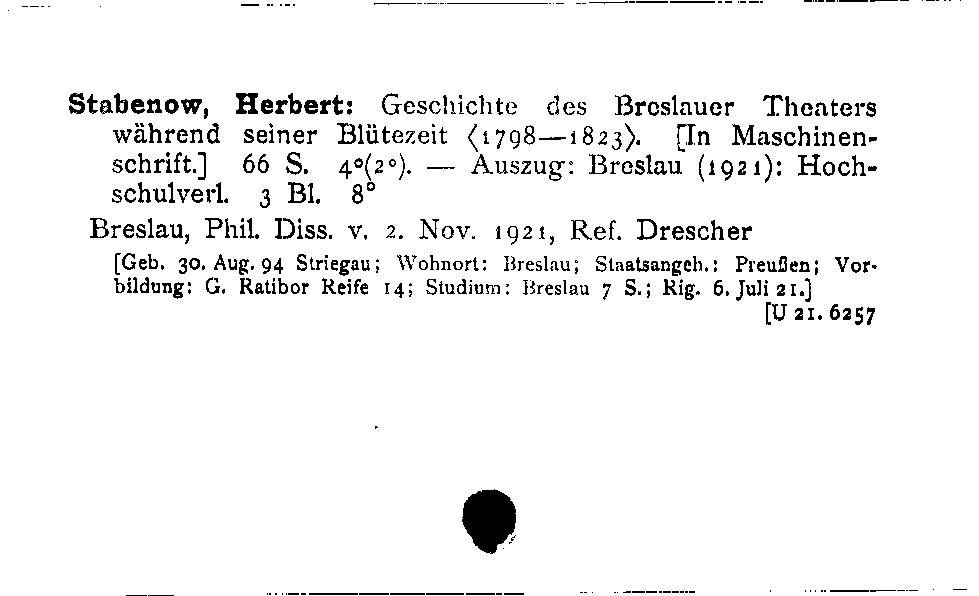 [Katalogkarte Dissertationenkatalog bis 1980]