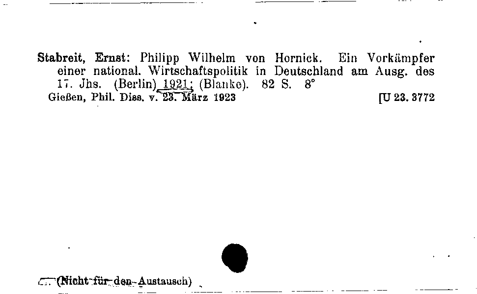 [Katalogkarte Dissertationenkatalog bis 1980]