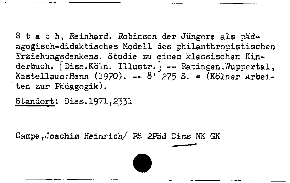 [Katalogkarte Dissertationenkatalog bis 1980]