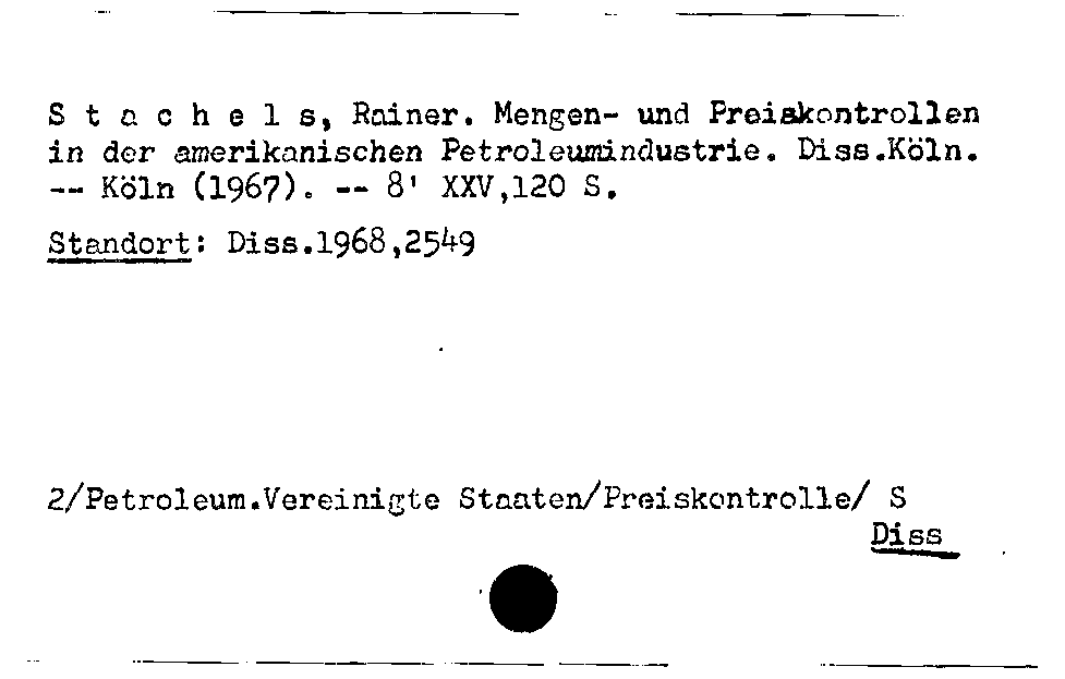 [Katalogkarte Dissertationenkatalog bis 1980]