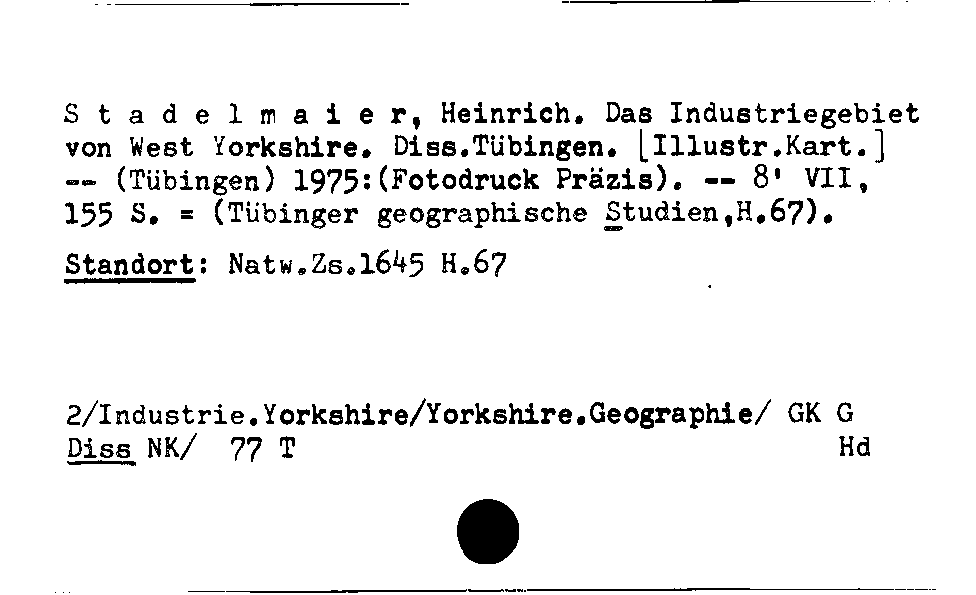 [Katalogkarte Dissertationenkatalog bis 1980]