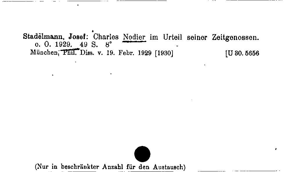 [Katalogkarte Dissertationenkatalog bis 1980]