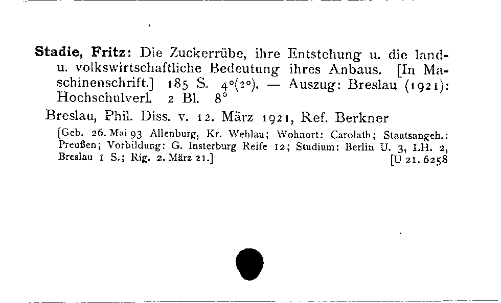 [Katalogkarte Dissertationenkatalog bis 1980]