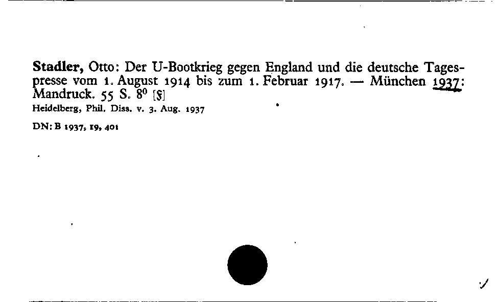 [Katalogkarte Dissertationenkatalog bis 1980]