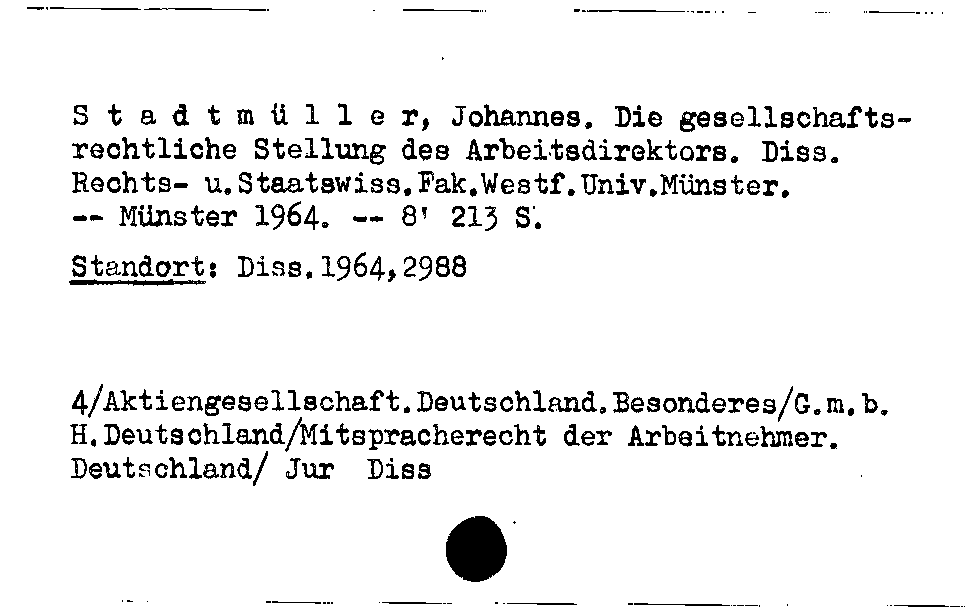 [Katalogkarte Dissertationenkatalog bis 1980]