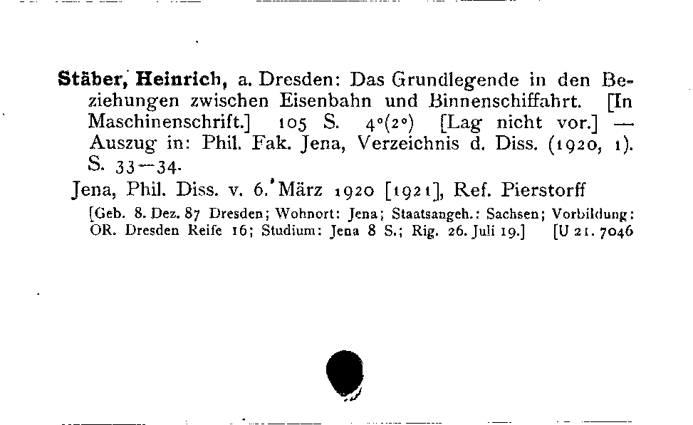 [Katalogkarte Dissertationenkatalog bis 1980]