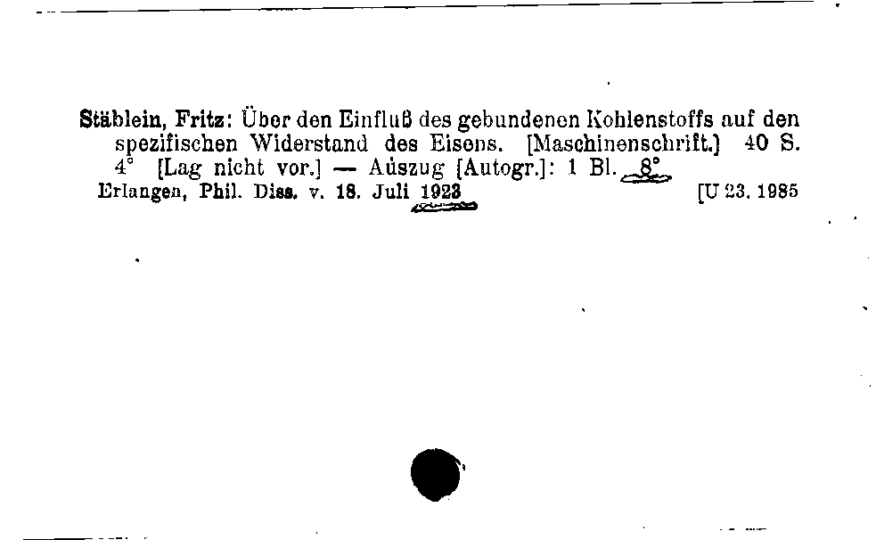 [Katalogkarte Dissertationenkatalog bis 1980]