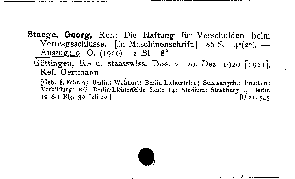 [Katalogkarte Dissertationenkatalog bis 1980]