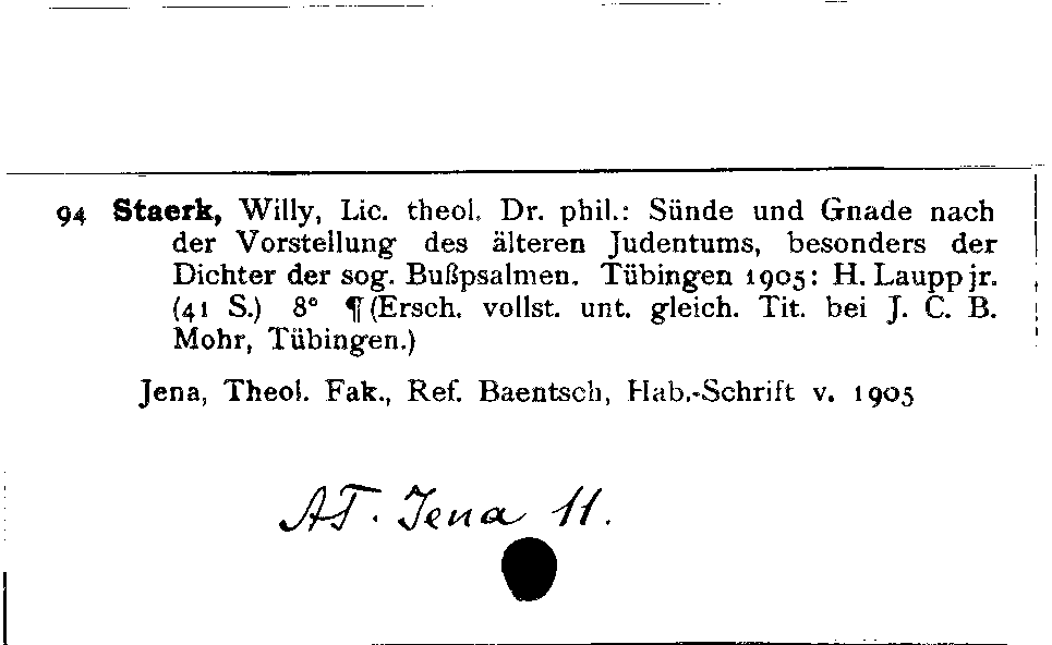 [Katalogkarte Dissertationenkatalog bis 1980]