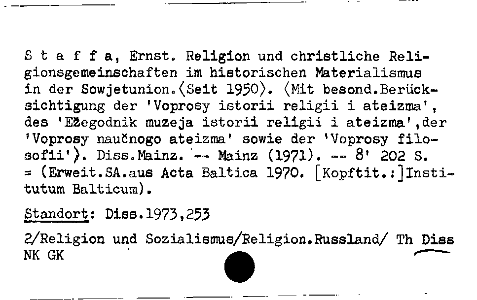 [Katalogkarte Dissertationenkatalog bis 1980]