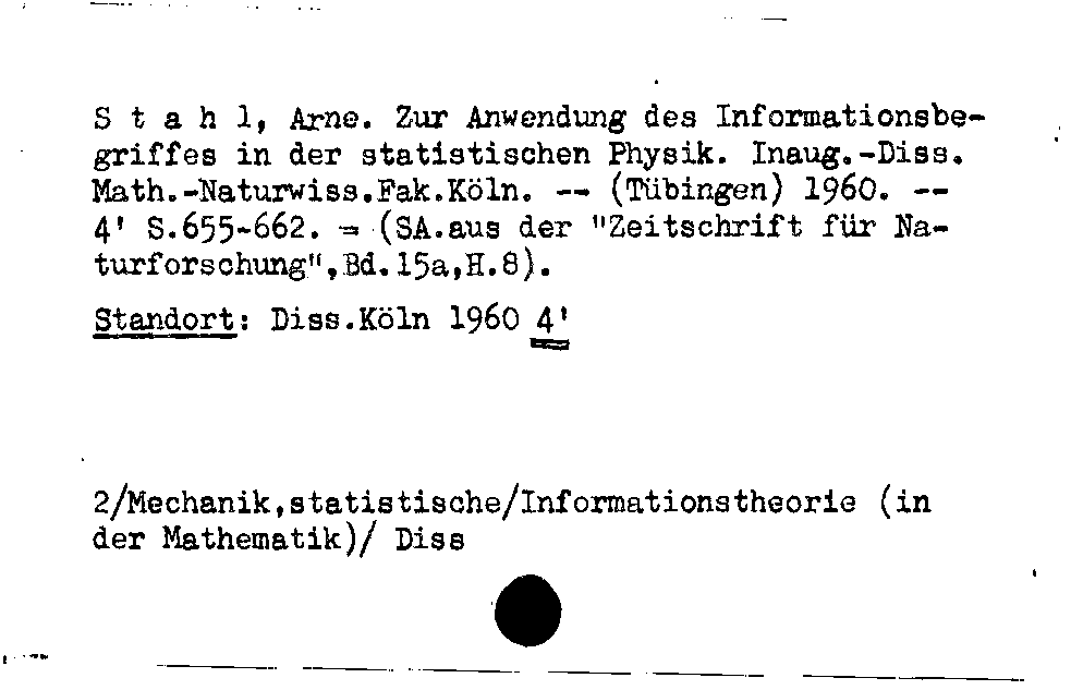 [Katalogkarte Dissertationenkatalog bis 1980]