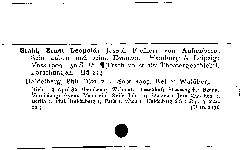 [Katalogkarte Dissertationenkatalog bis 1980]