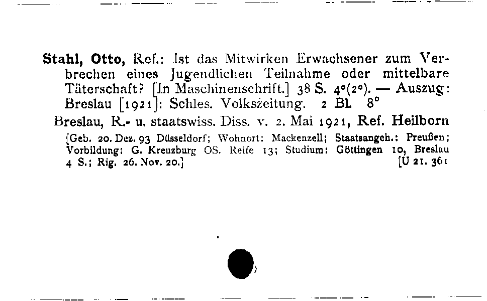 [Katalogkarte Dissertationenkatalog bis 1980]