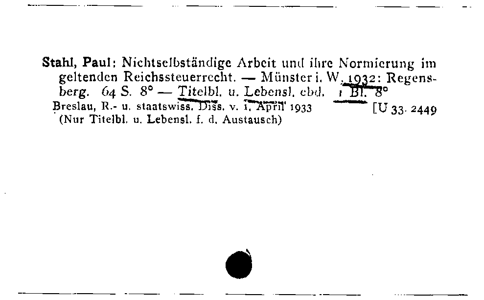 [Katalogkarte Dissertationenkatalog bis 1980]