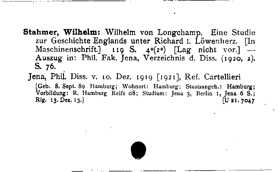 [Katalogkarte Dissertationenkatalog bis 1980]