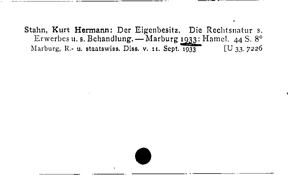 [Katalogkarte Dissertationenkatalog bis 1980]