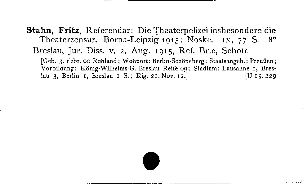 [Katalogkarte Dissertationenkatalog bis 1980]