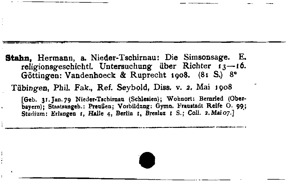 [Katalogkarte Dissertationenkatalog bis 1980]