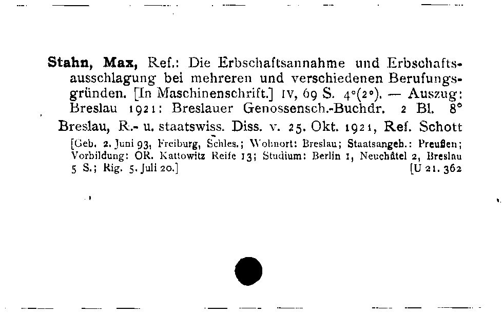 [Katalogkarte Dissertationenkatalog bis 1980]