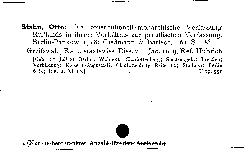 [Katalogkarte Dissertationenkatalog bis 1980]