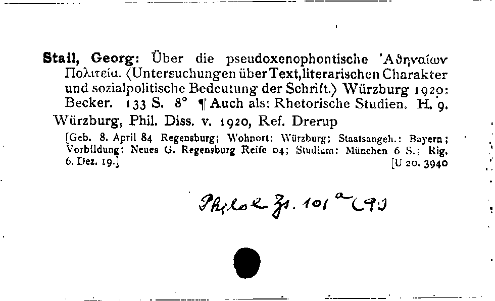 [Katalogkarte Dissertationenkatalog bis 1980]