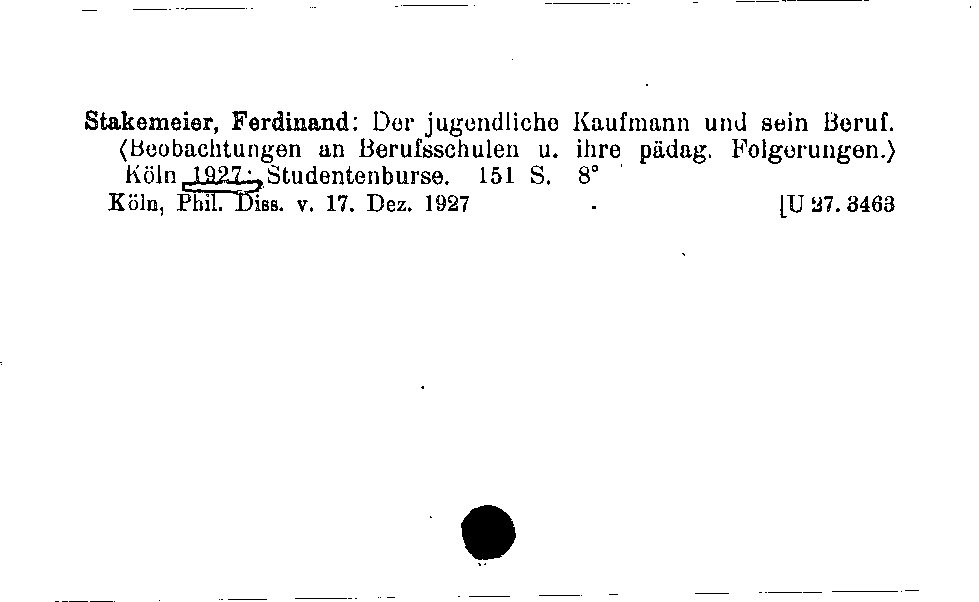 [Katalogkarte Dissertationenkatalog bis 1980]