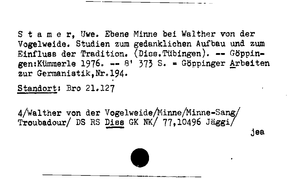 [Katalogkarte Dissertationenkatalog bis 1980]