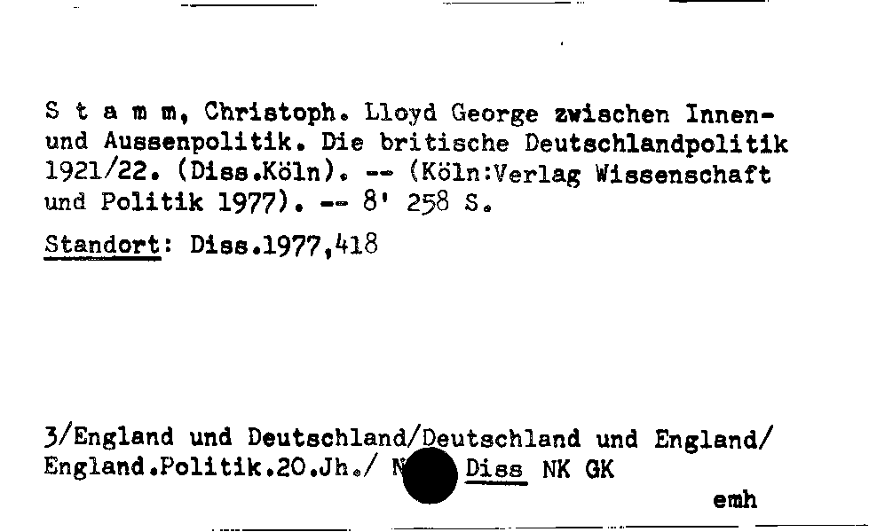 [Katalogkarte Dissertationenkatalog bis 1980]