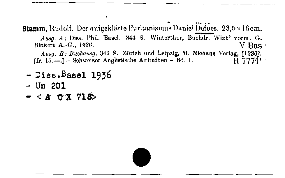 [Katalogkarte Dissertationenkatalog bis 1980]