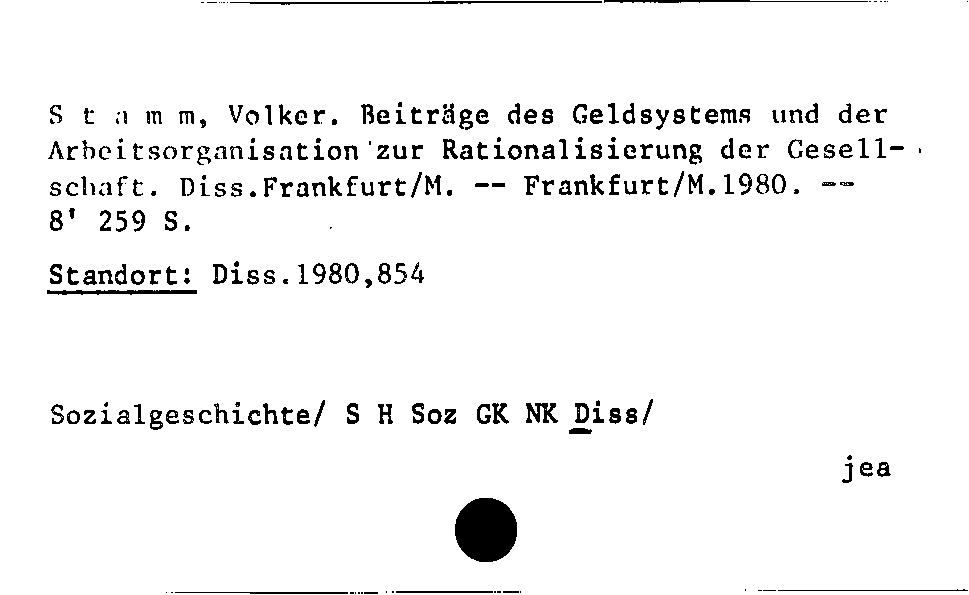 [Katalogkarte Dissertationenkatalog bis 1980]