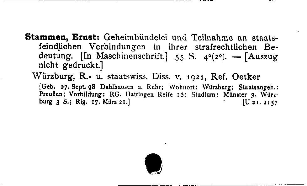 [Katalogkarte Dissertationenkatalog bis 1980]