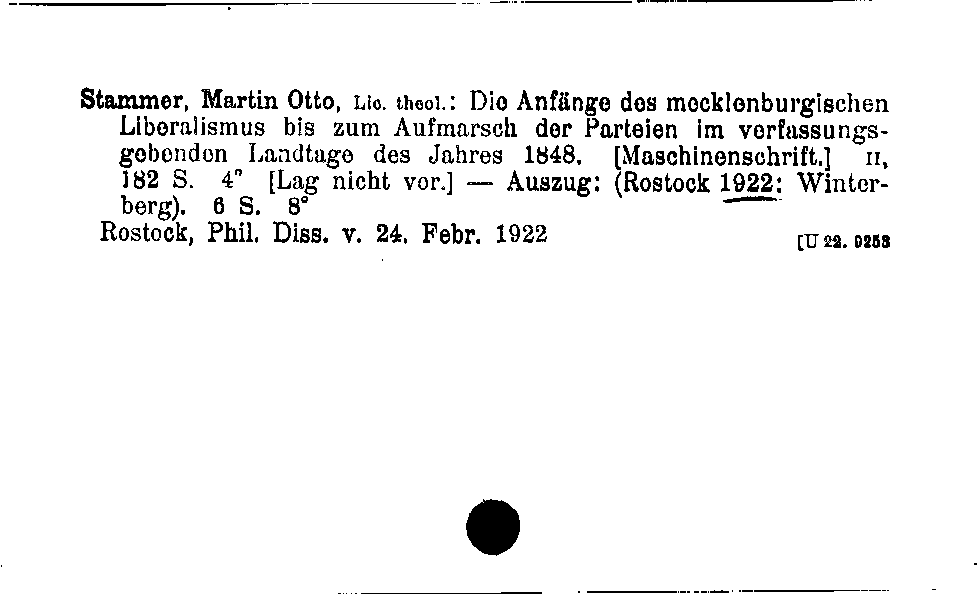 [Katalogkarte Dissertationenkatalog bis 1980]