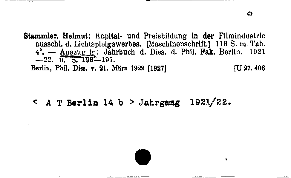 [Katalogkarte Dissertationenkatalog bis 1980]