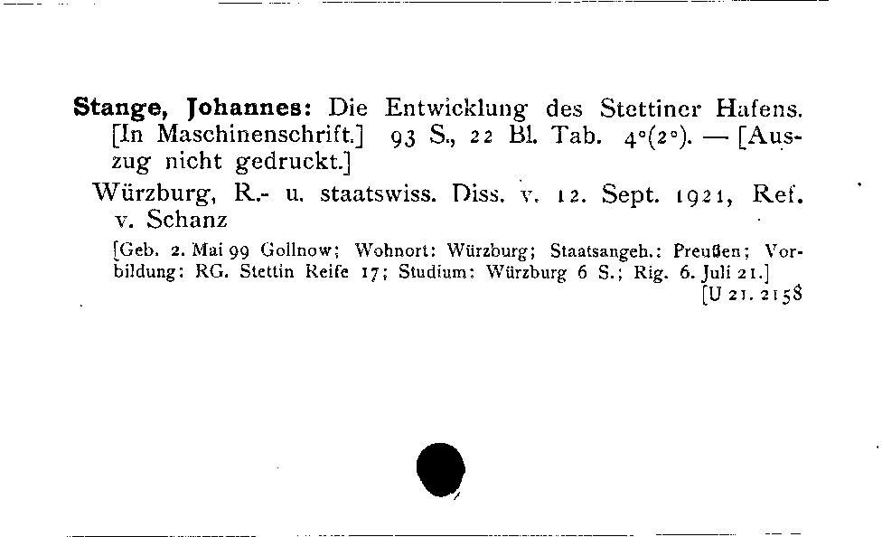 [Katalogkarte Dissertationenkatalog bis 1980]