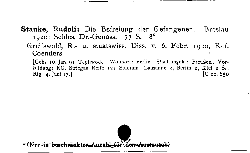 [Katalogkarte Dissertationenkatalog bis 1980]