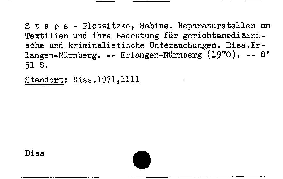 [Katalogkarte Dissertationenkatalog bis 1980]