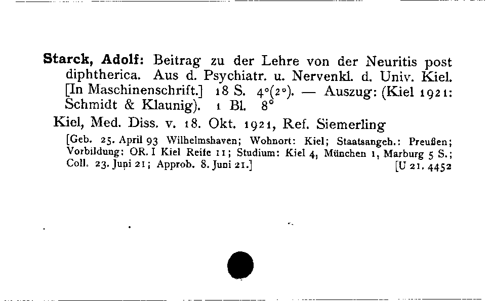 [Katalogkarte Dissertationenkatalog bis 1980]