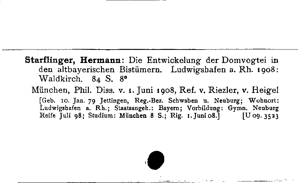 [Katalogkarte Dissertationenkatalog bis 1980]