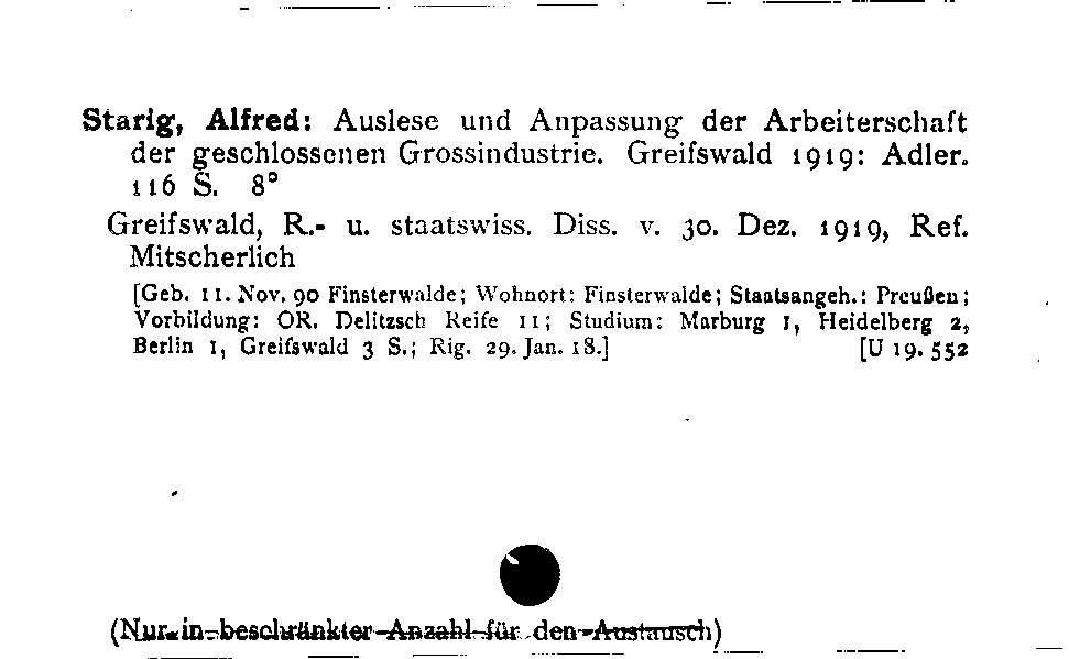 [Katalogkarte Dissertationenkatalog bis 1980]