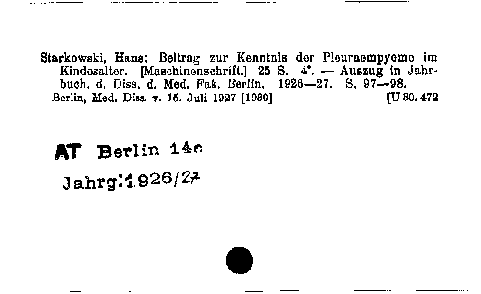 [Katalogkarte Dissertationenkatalog bis 1980]