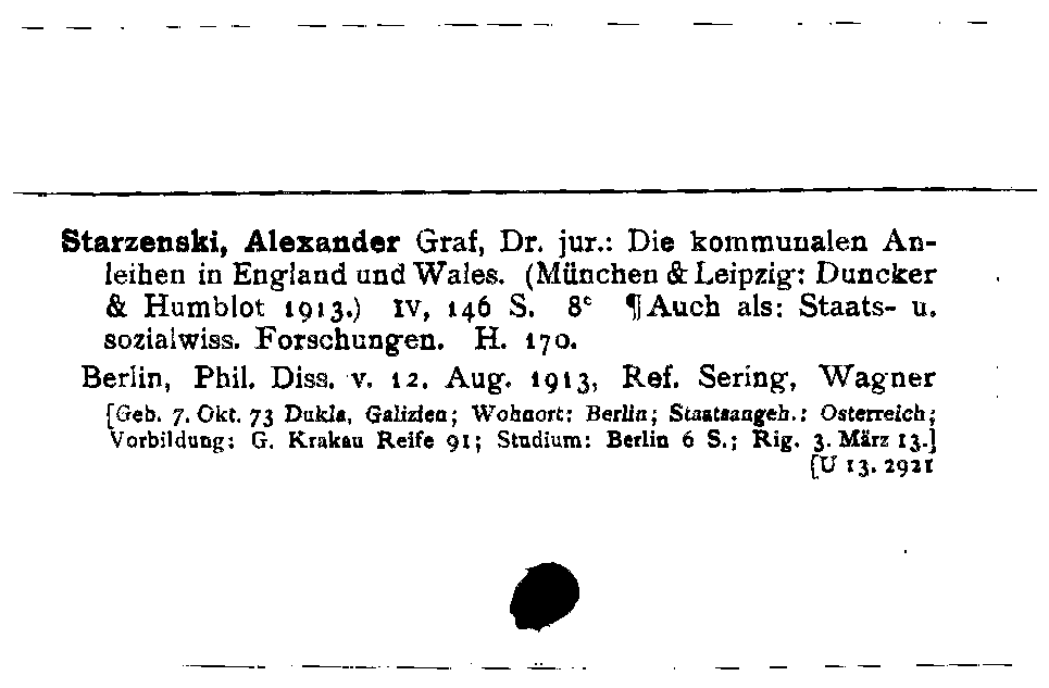 [Katalogkarte Dissertationenkatalog bis 1980]