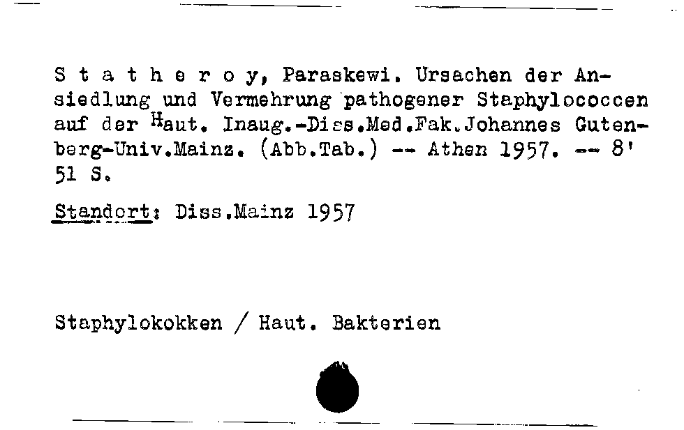 [Katalogkarte Dissertationenkatalog bis 1980]