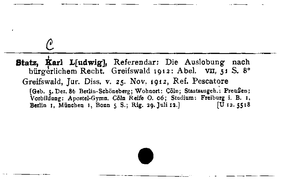 [Katalogkarte Dissertationenkatalog bis 1980]