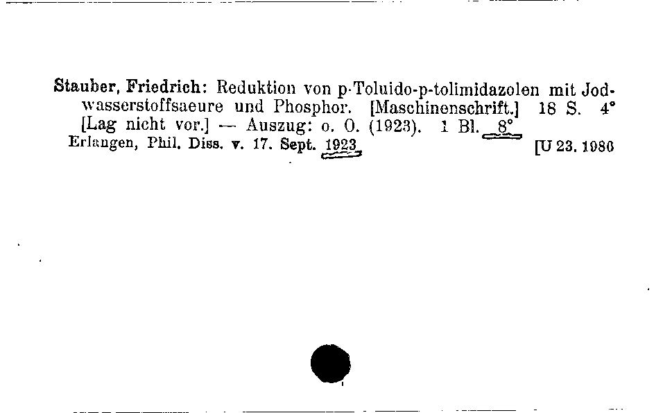 [Katalogkarte Dissertationenkatalog bis 1980]